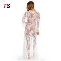 2020 hot style Long sleeve lace maxi dress sun protection beach coverup for women